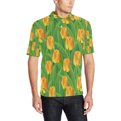 Tulip Orange Pattern Print Design TP07 Men Polo Shirt