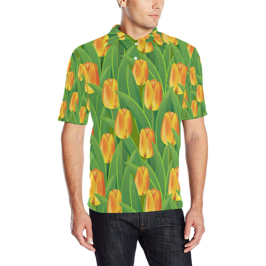 Tulip Orange Pattern Print Design TP07 Men Polo Shirt