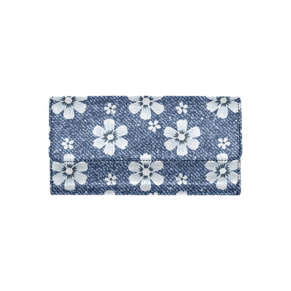Jean Flower Pattern Print Design 03 Women's Trifold Wallet