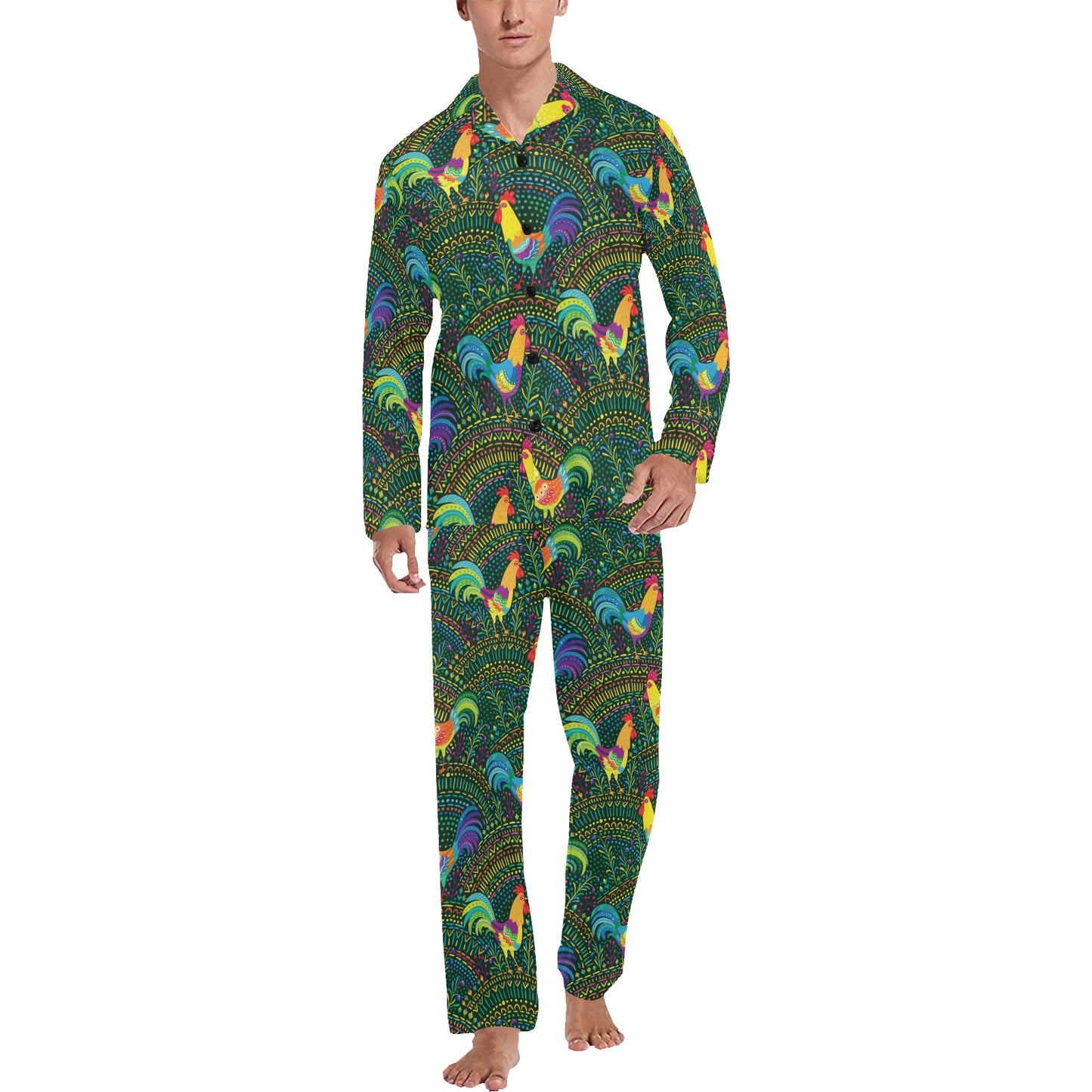 Rooster Pattern Print Design A01 Men's Long Pajama Set