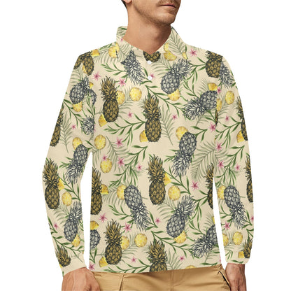 Pineapple Pattern Print Design PP012 Long Sleeve Polo Shirt For Men's