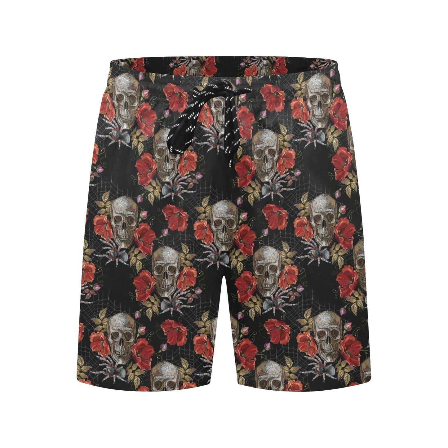 Spider Web Skull Rose Print Design LKS305 Men's Swim Trunks Beach Shorts