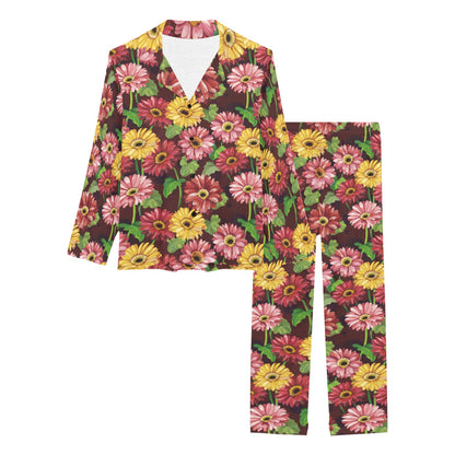 Daisy Gerbera Print Pattern Women's Long Pajama Set