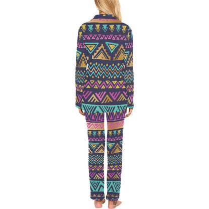 Multicolor Tribal aztec Women's Long Pajama Set