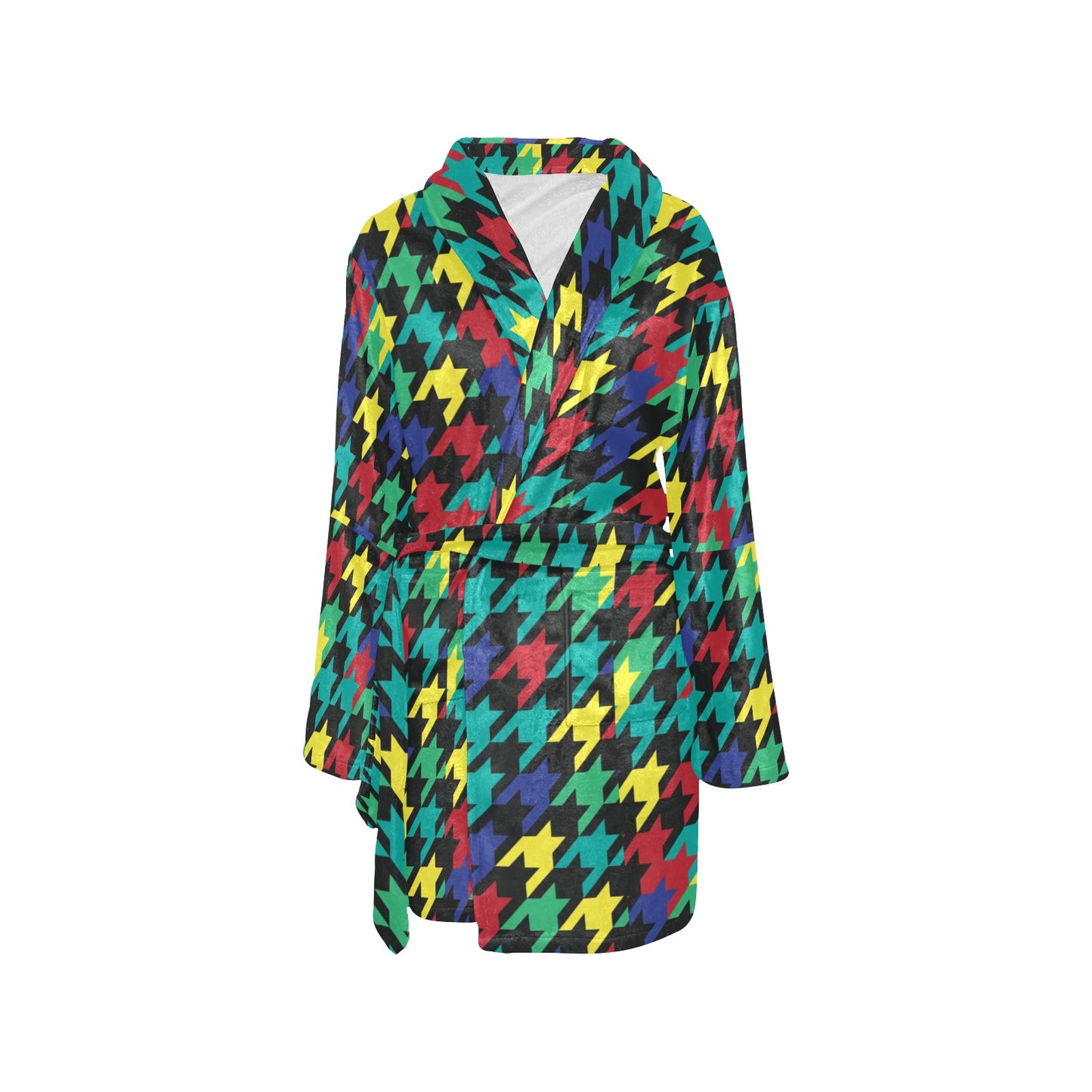Houndstooth Colorful Pattern Print Design 02 Women's Fleece Robe