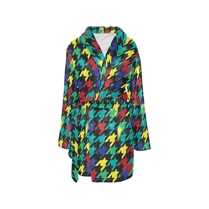 Houndstooth Colorful Pattern Print Design 02 Women's Fleece Robe