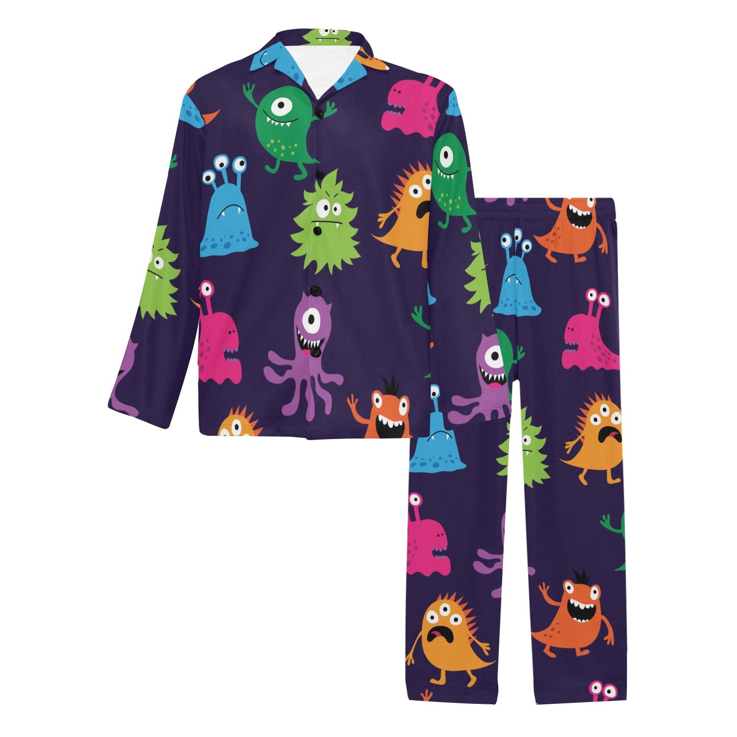 Monster Cartoon Pattern Print Design 02 Men's Long Pajama Set