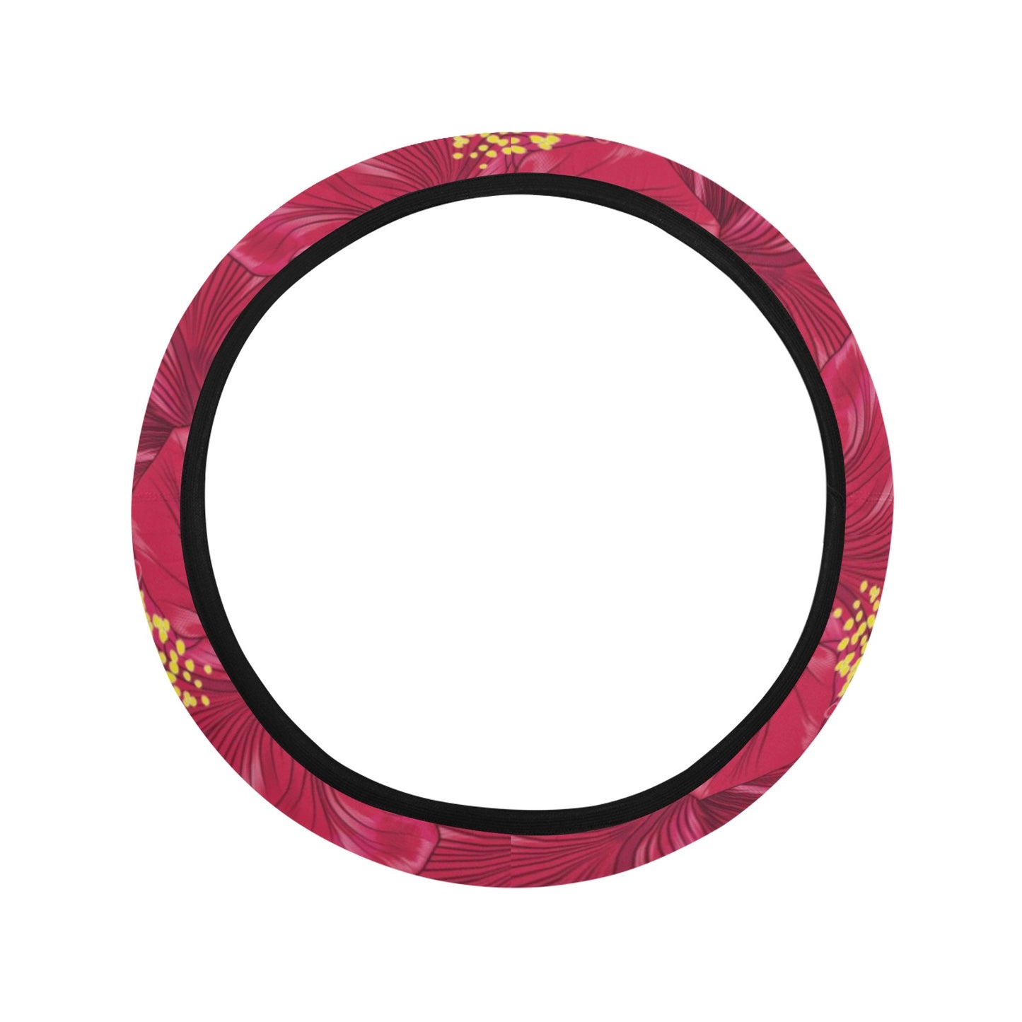Hibiscus Red Pattern Print LKS308 Steering Wheel Cover with Elastic Edge