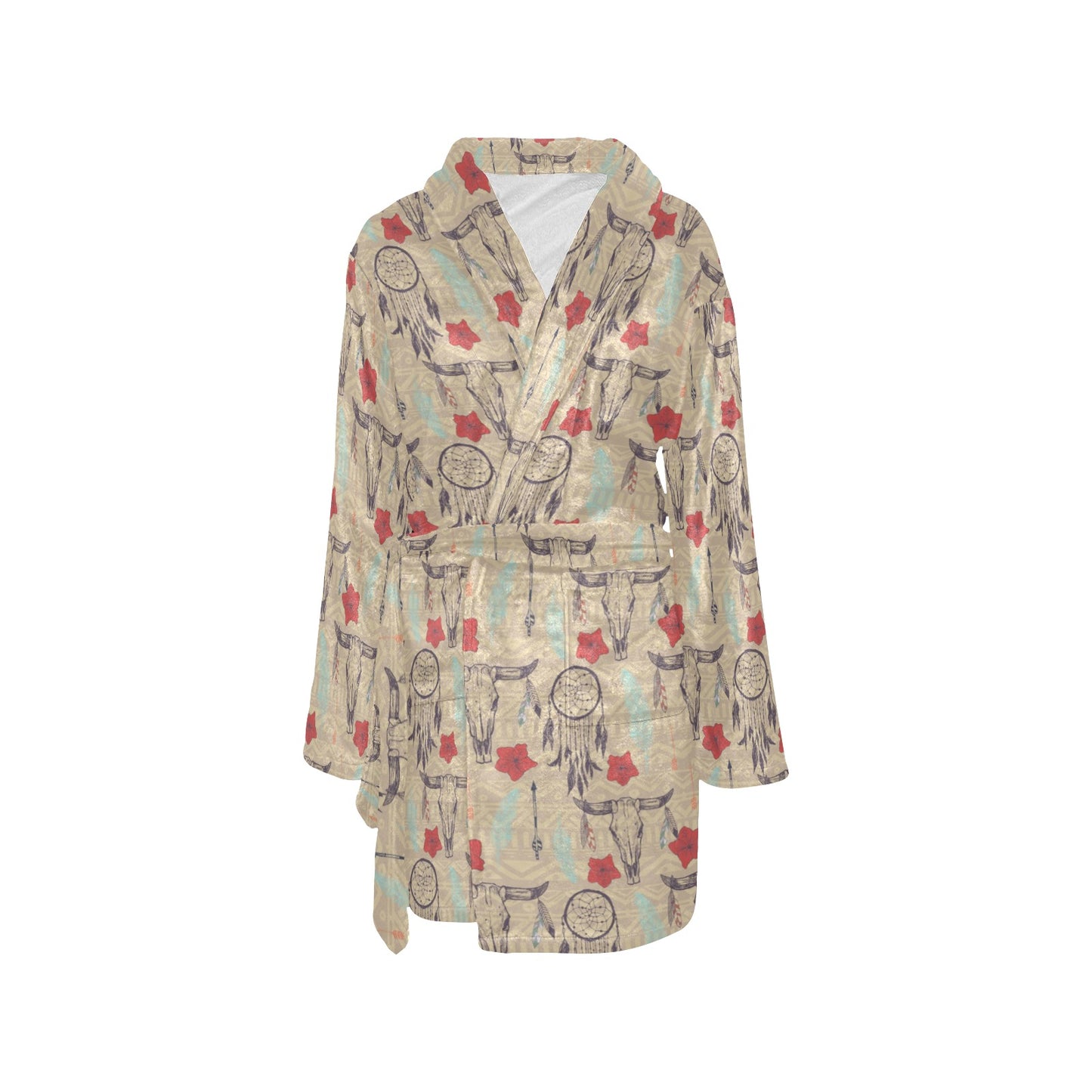 Native Buffalo Head Themed Design Print Women's Fleece Robe