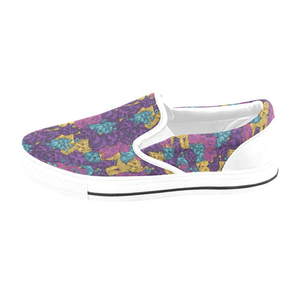 Yorkshire Terriers Print Design LKS3010 White Slip Ons Canvas Women's Shoes