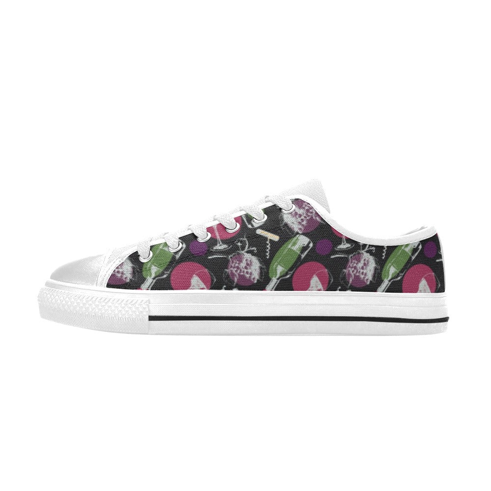 Wine Print Design LKS307 Women's White Low Top Shoes
