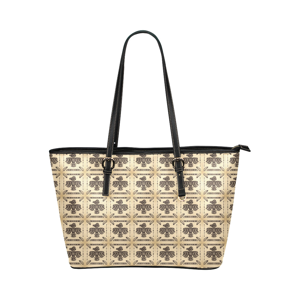 Native American Themed Design Print Leather Tote Bag