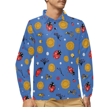 Ladybug Pattern Print Design 05 Long Sleeve Polo Shirt For Men's
