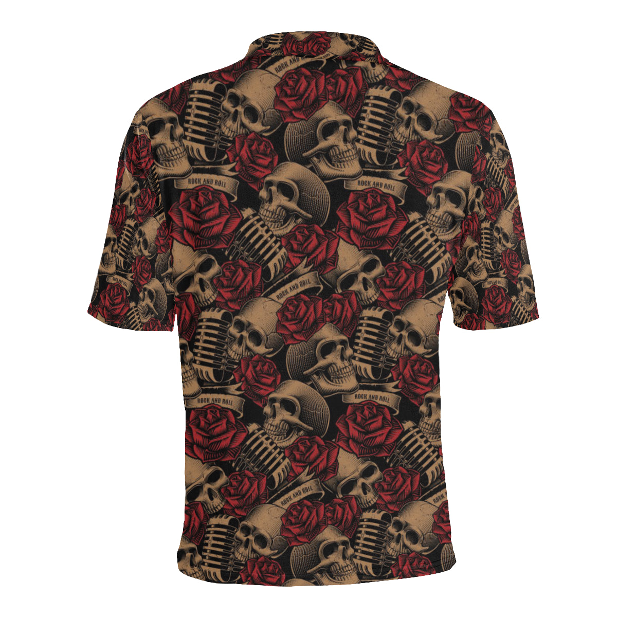 Microphone Skull Rose Pattern Print Design 02 Men Polo Shirt