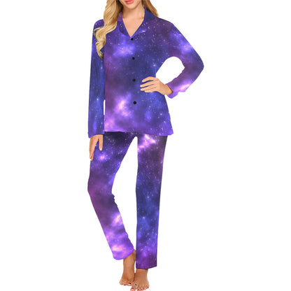 Celestial Purple Blue Galaxy Women's Long Pajama Set