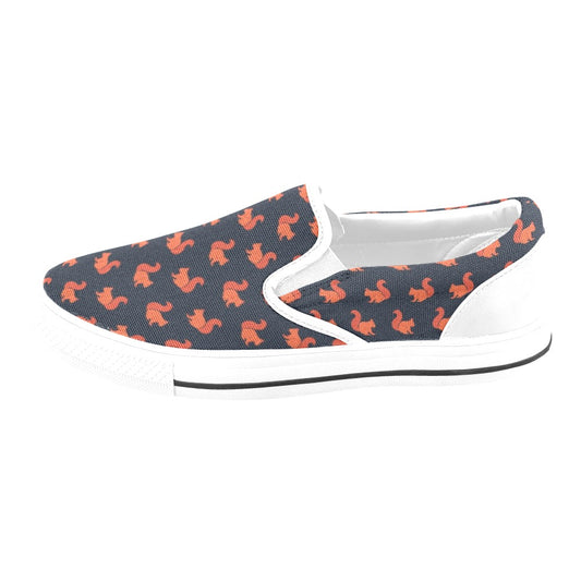 Squirrel Print Design LKS306 White Slip Ons Canvas Women's Shoes