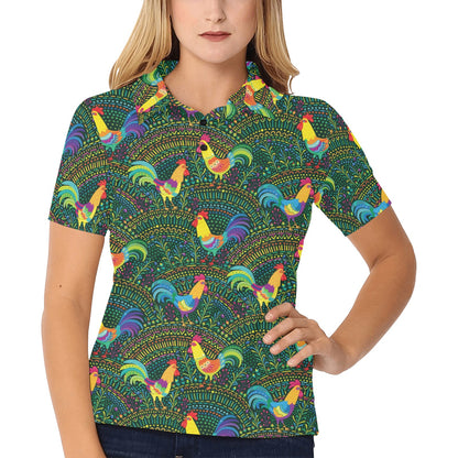 Rooster Pattern Print Design A01 Women's Polo Shirt