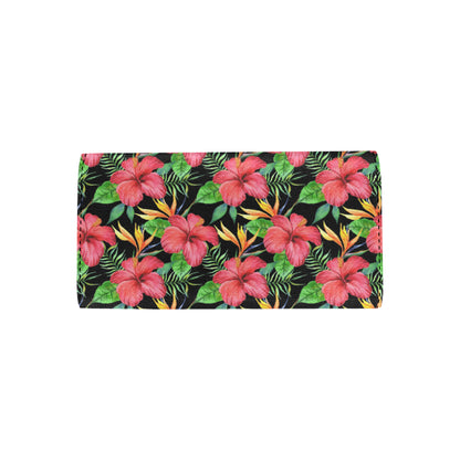 Red Hibiscus Pattern Print Design HB07 Women's Trifold Wallet