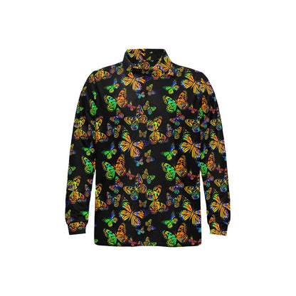 Butterfly Neon Color Print Pattern Long Sleeve Polo Shirt For Men's