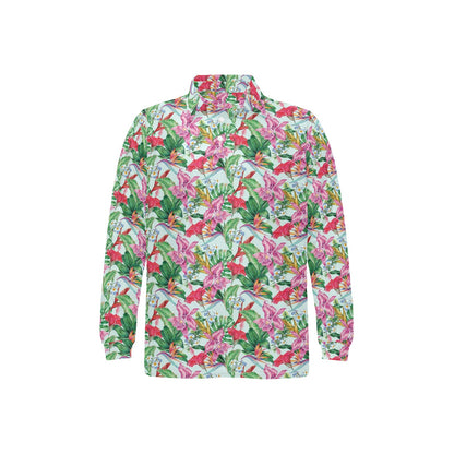 Tropical Flower Print Design LKS304 Long Sleeve Polo Shirt For Men's