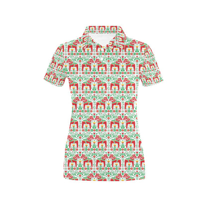 Swedish Dala Style Pattern Women's Polo Shirt