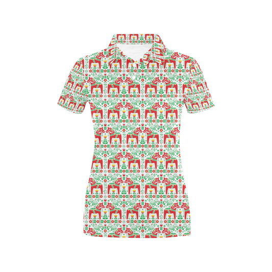 Swedish Dala Style Pattern Women's Polo Shirt
