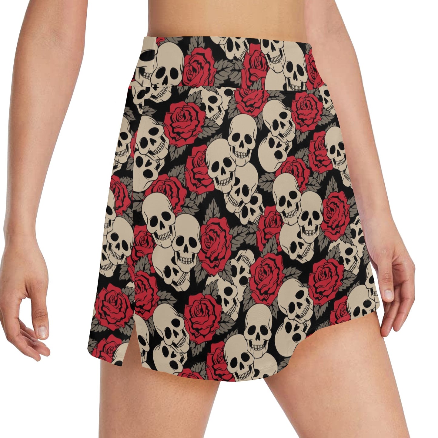 Skull And Roses Print Design LKS301 17" Golf & Pickleball Skort with Pockets