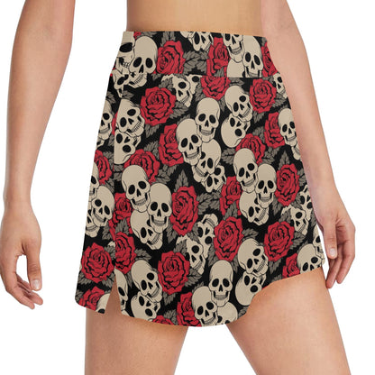 Skull And Roses Print Design LKS301 17" Golf & Pickleball Skort with Pockets