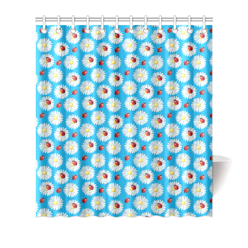 Ladybug with Daisy Themed Print Pattern Shower Curtain