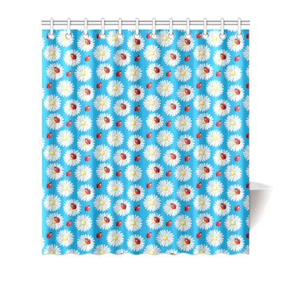 Ladybug with Daisy Themed Print Pattern Shower Curtain