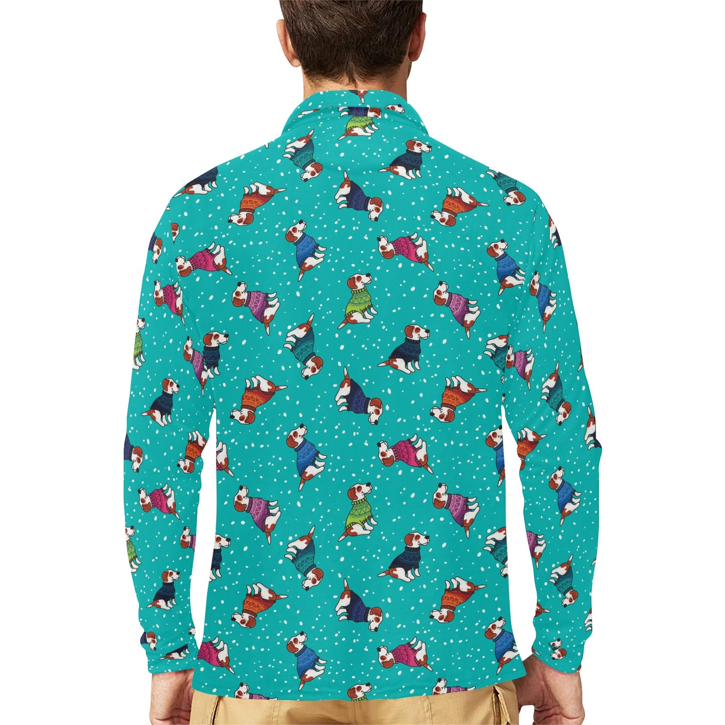 Russell Terriers Print Design LKS309 Long Sleeve Polo Shirt For Men's