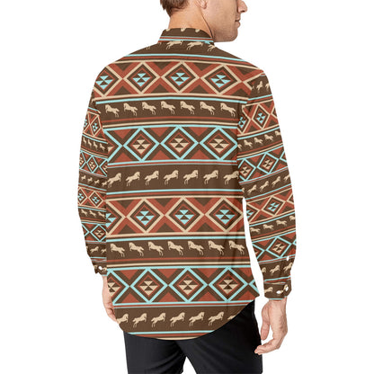 Western Horse Pattern Print LKS301 Men's Long Sleeve Dress Shirt