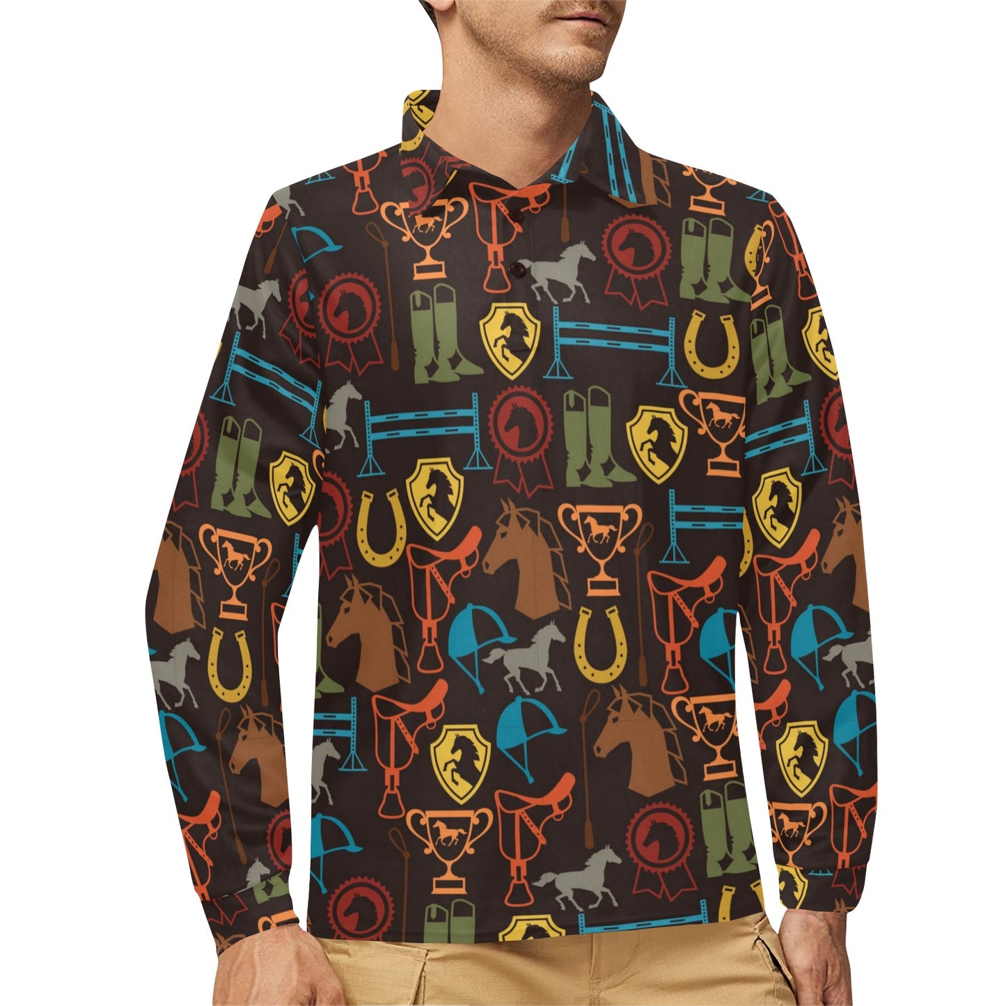 Equestrian Equipment Horse Colorful Long Sleeve Polo Shirt For Men's