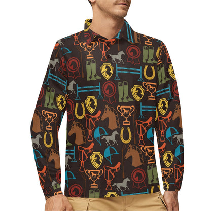 Equestrian Equipment Horse Colorful Long Sleeve Polo Shirt For Men's