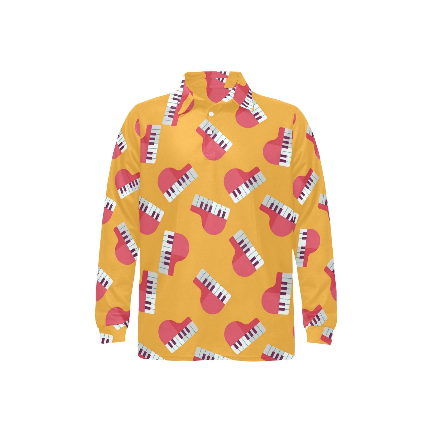 Piano Pattern Print Design 02 Long Sleeve Polo Shirt For Men's