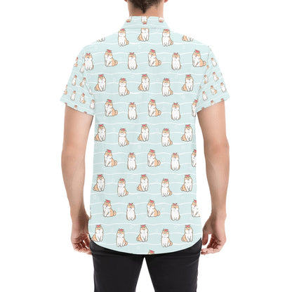 Shiba Inu Print Design LKS3011 Men Short Sleeve Button Up Shirt