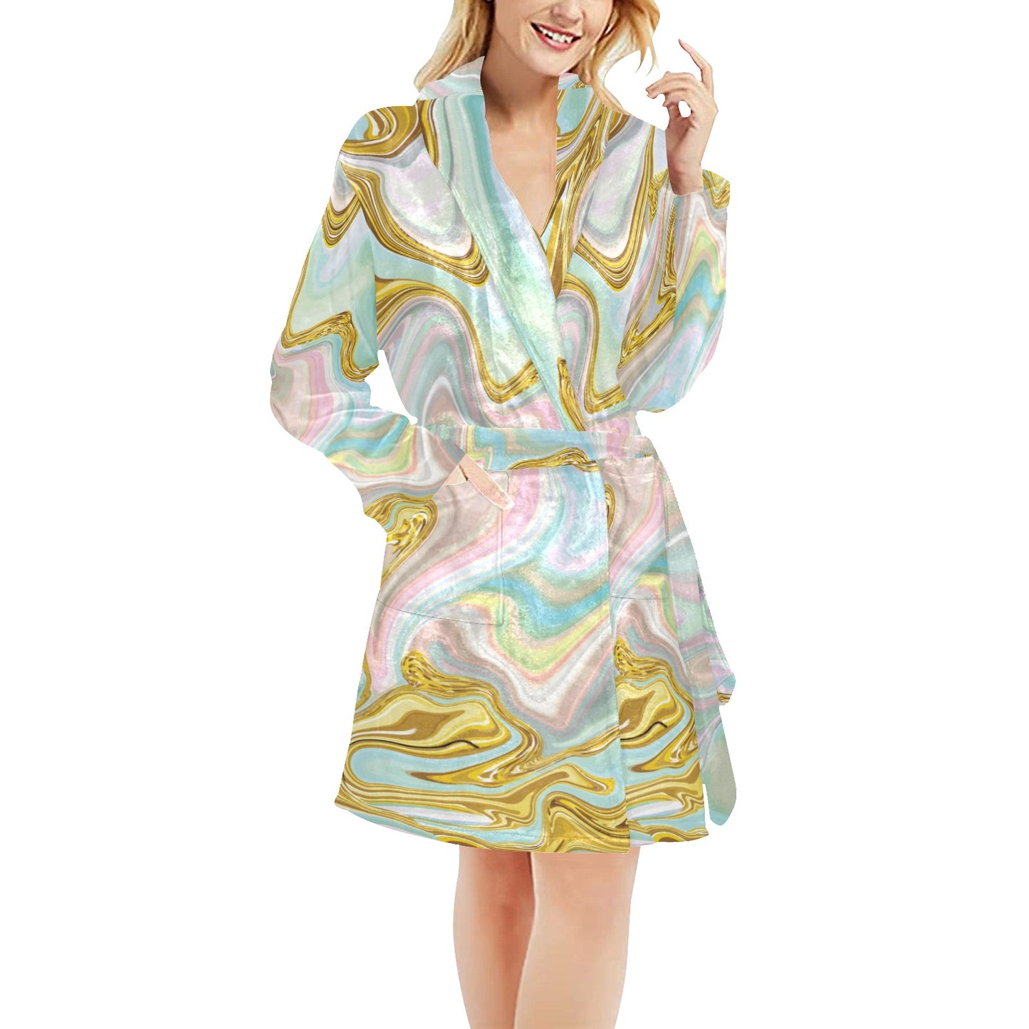 Gold Sweet Marble Women's Fleece Robe