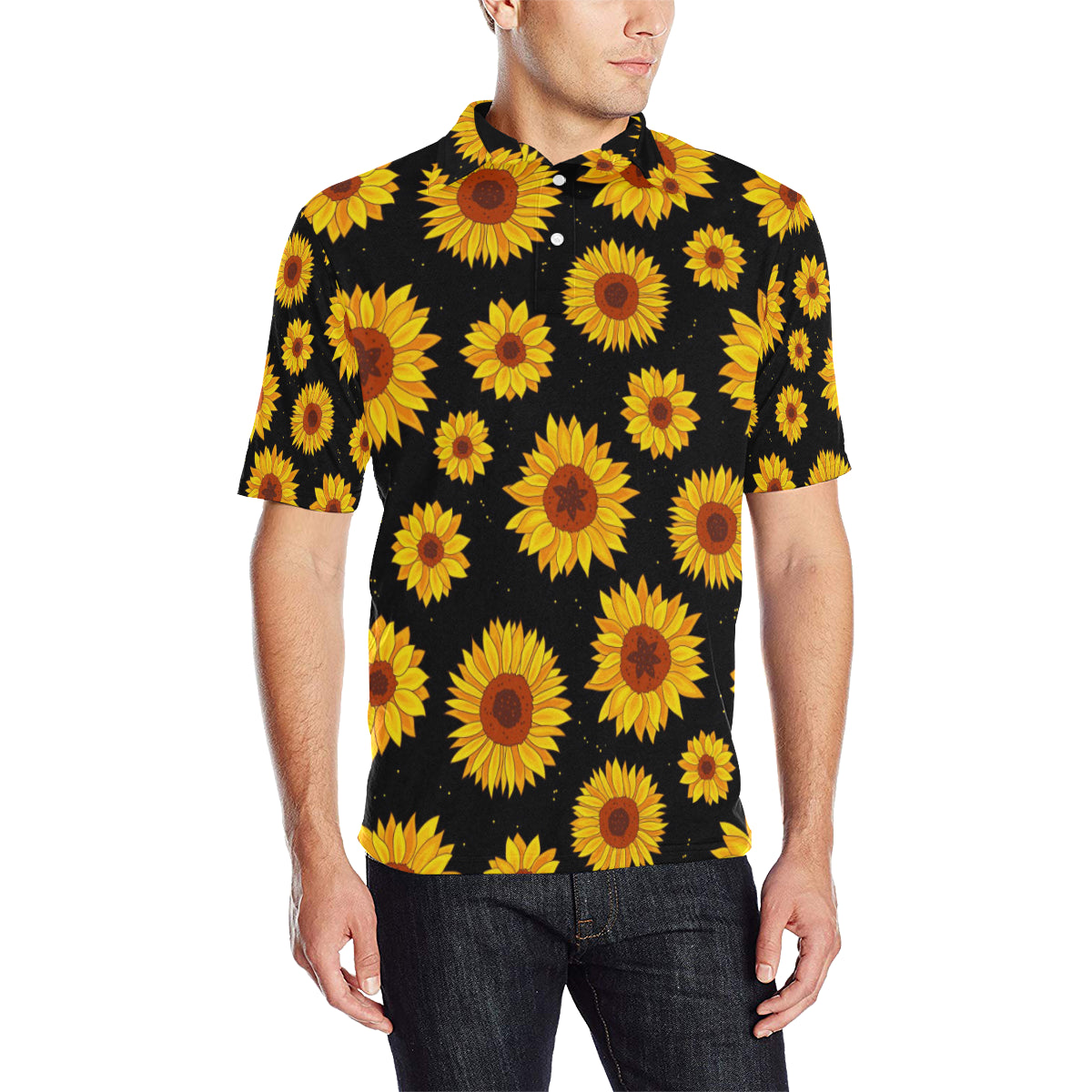 Sunflower Pattern Print Design SF09 Men Polo Shirt