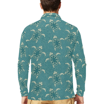Sea Turtle Pattern Print Design T02 Long Sleeve Polo Shirt For Men's