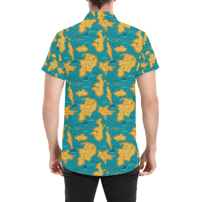 World Map Print Design LKS301 Men Short Sleeve Button Up Shirt