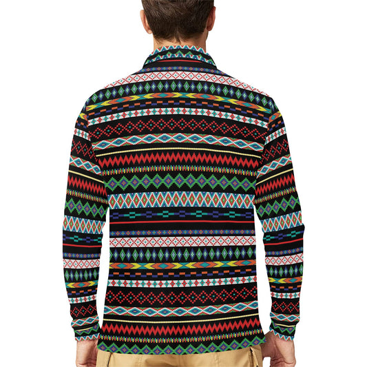 Southwest Pattern Print Design LKS302 Long Sleeve Polo Shirt For Men's