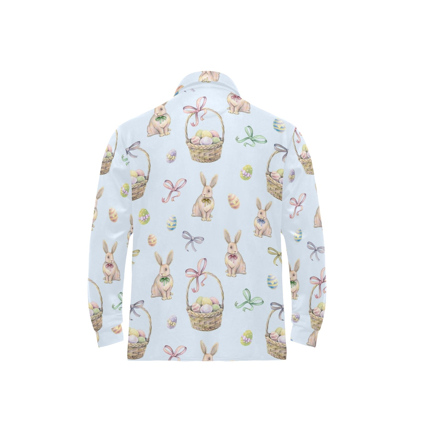 Rabbit Easter Eggs Pattern Print Design 03 Long Sleeve Polo Shirt For Men's