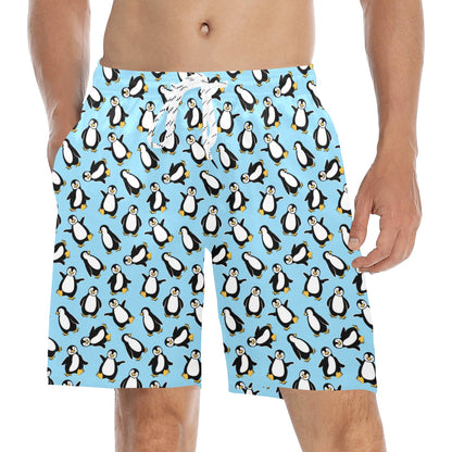 Penguin Happy Print Men's Swim Trunks Beach Shorts
