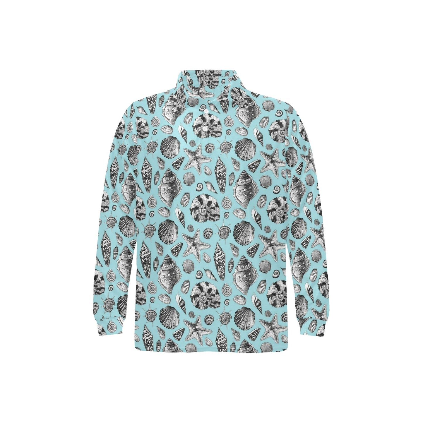 Seashell Beach Print Design LKS302 Long Sleeve Polo Shirt For Men's