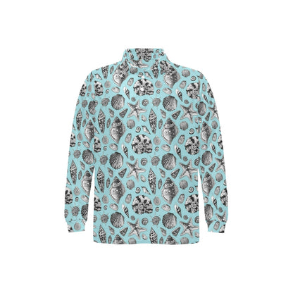 Seashell Beach Print Design LKS302 Long Sleeve Polo Shirt For Men's