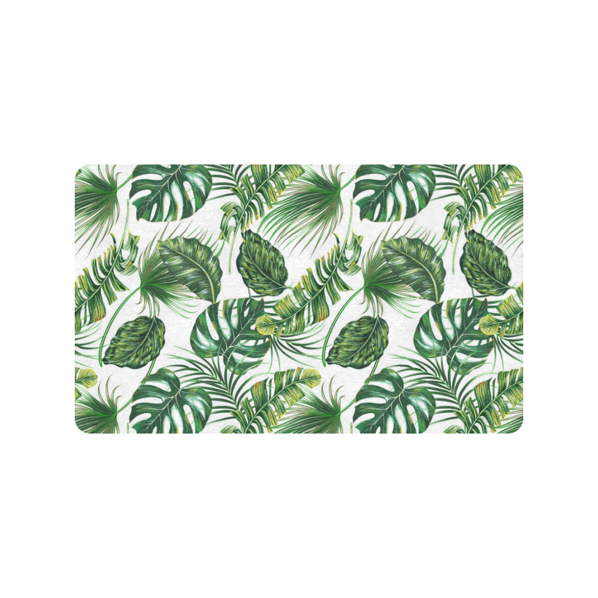 Green Pattern Tropical Palm Leaves Rubber Doormat