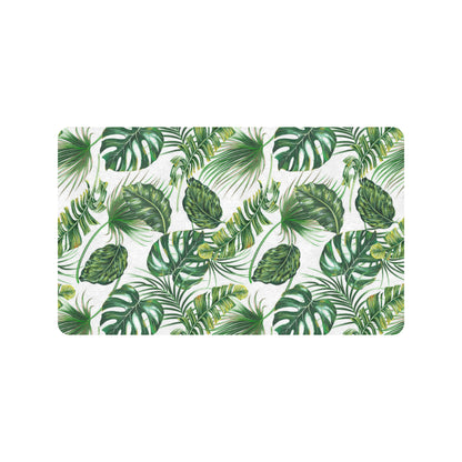 Green Pattern Tropical Palm Leaves Rubber Doormat