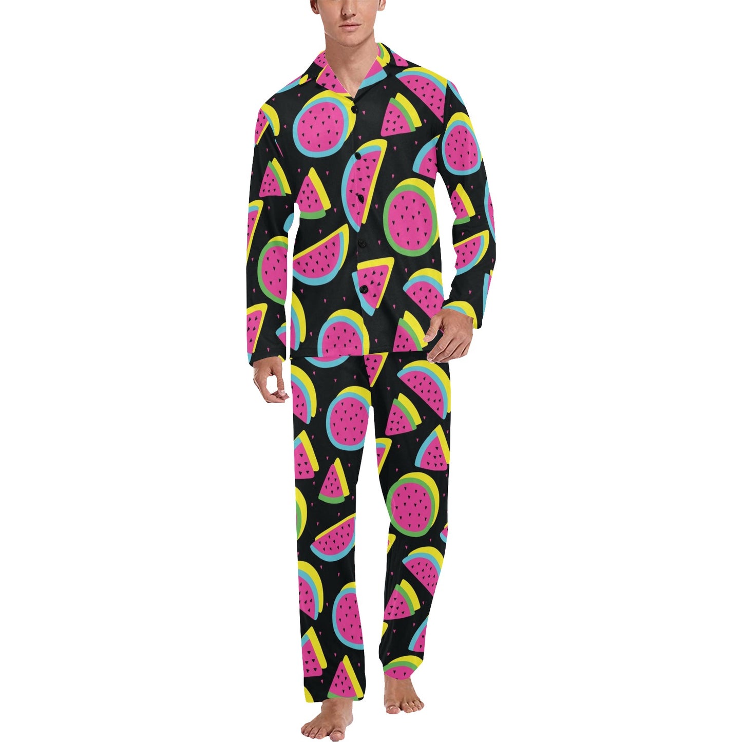 Watermelon Pattern Print Design WM07 Men's Long Pajama Set