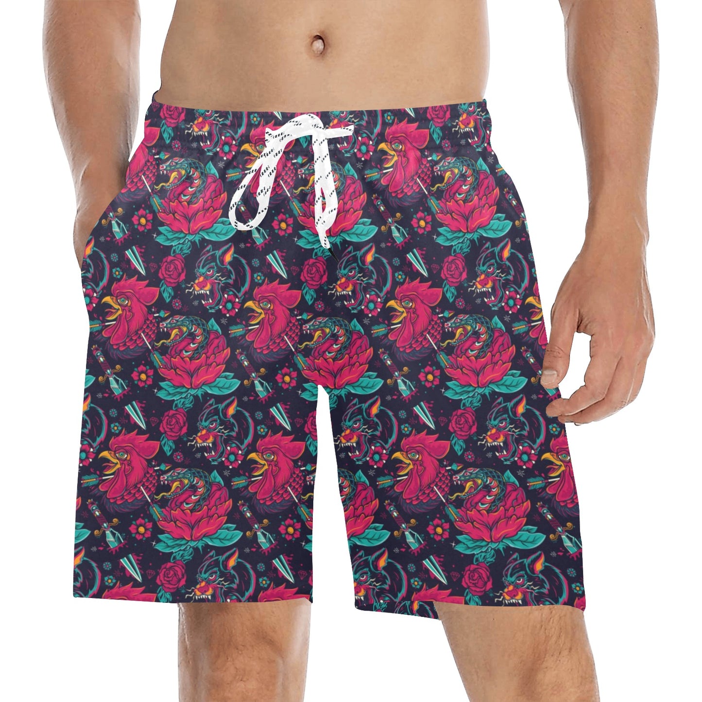 Old School Tattoo Print Men's Swim Trunks Beach Shorts