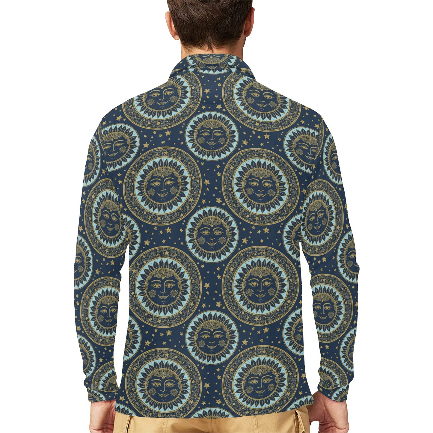 Boho Sun Dream Long Sleeve Polo Shirt For Men's